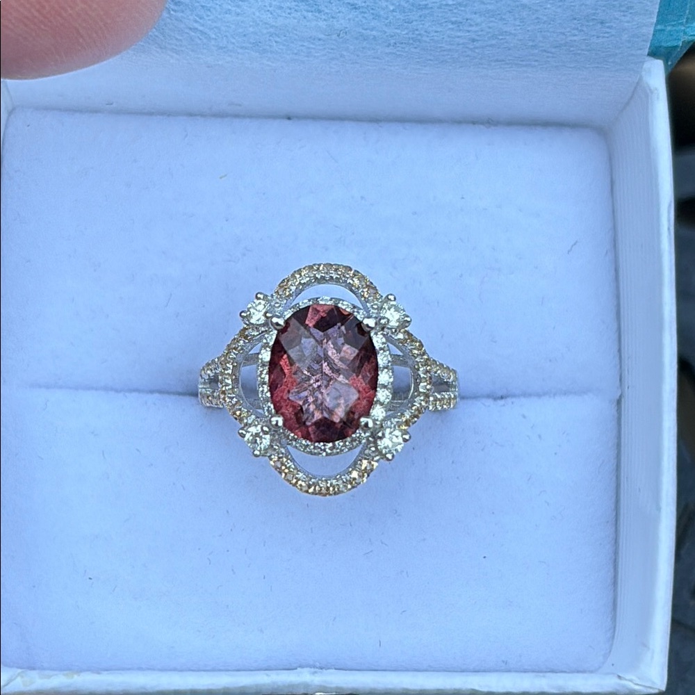 3.30tcw Salmon Topaz Yellow Sapphire Lab Diamond Ring Sterling Silver Size 7 - Picture 6 of 16